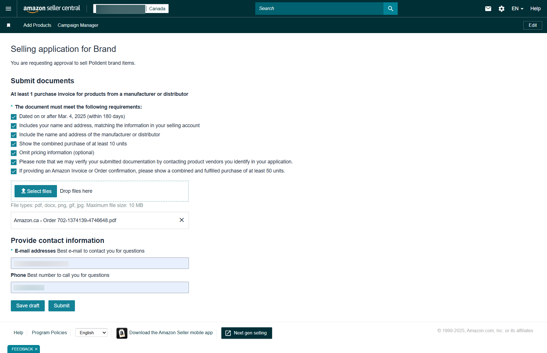Upload documents section
