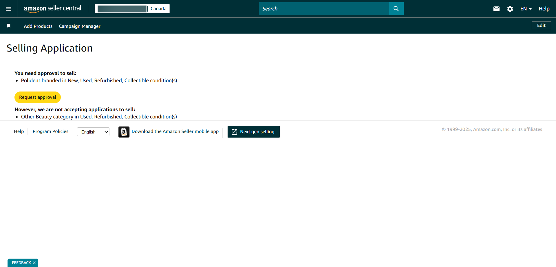 Seller Central request approval link