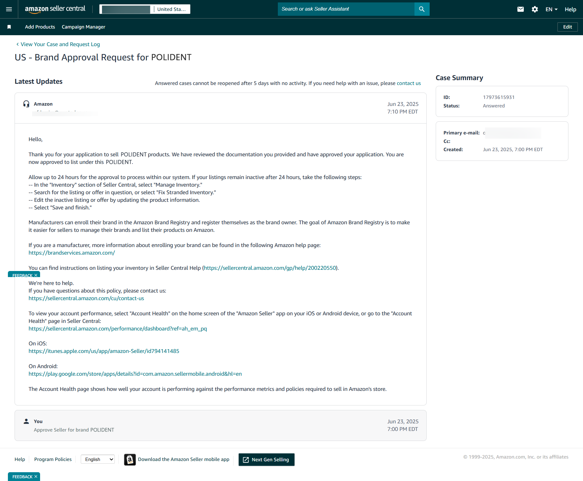 Approval / case answered confirmation