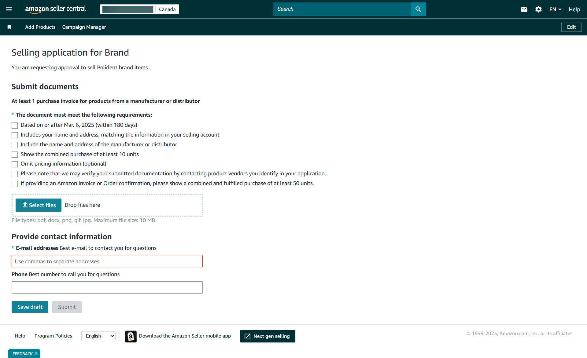 Selling application for Brand page with 50+ fulfilled checkbox